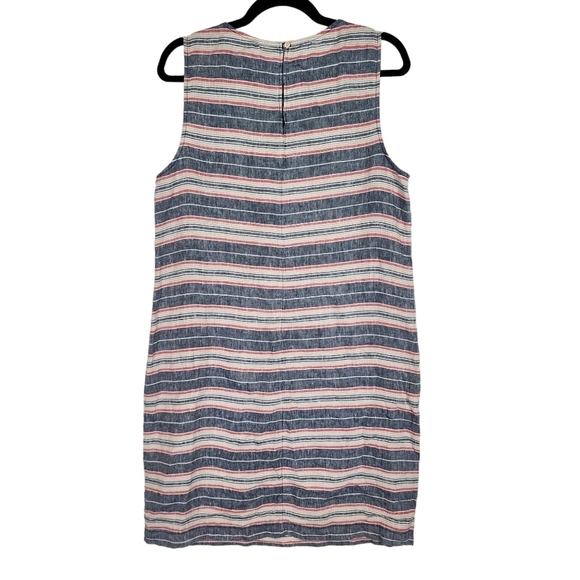 St. Tropez West 100% Linen Stripe Summer Dress Breathable Beachy Red Blue Tan 10 - Picture 2 of 11